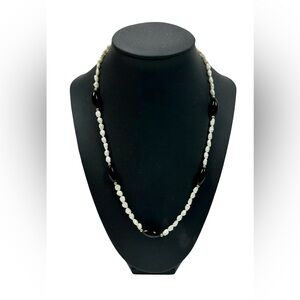 WW Signed Vintage 14k Gold Fresh Water Pearls & Onyx Beads Necklace  EUC
